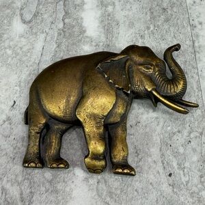 Vintage Bronze Tone Elephant Brooch Trunk Up Metal Jewelry Animal Safari